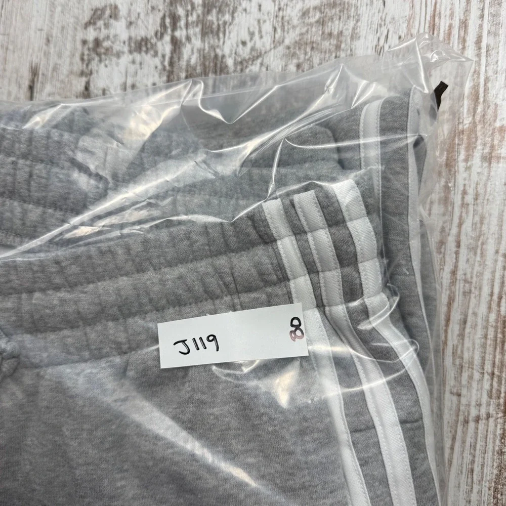 Adidas Mens 2X Heather Gray 3-Stripe Fleece Joggers Sweatpants Tapered Leg